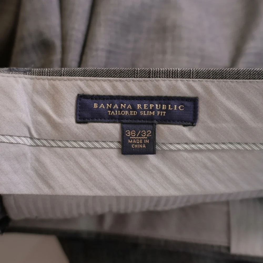 Banana Republic Wool 2 Piece Suit -40R  37 / 31.5- Gray Glen Plaid Flat Front Mi